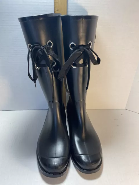 Lug Sole Knee High Boots Rubber Black Luxury Rainboots by DÄV /dav size 8