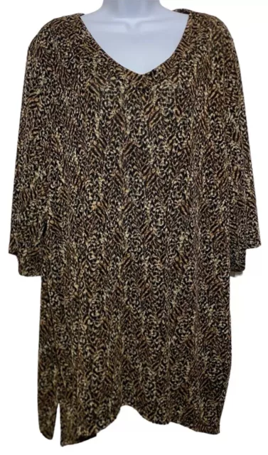 Maggie Barnes Catherines Tunic Top Women Size 2X Animal Print 3/4 Sleeves