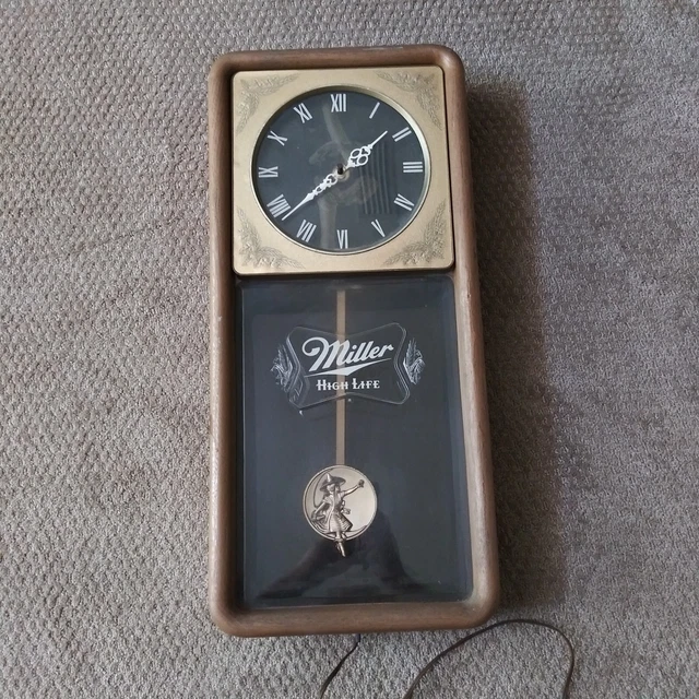 Vintage Miller High Life Beer Clock Advertising 25" Tall w/Pendulum- Man Cave