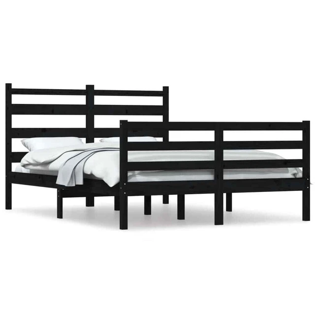 BLACK SOLID PINEWOOD Bed Frame 160x200 cm with Headboard, DIY Assembly