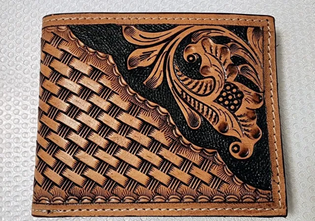 Leather Bi-fold Wallet Floral Basket Weave Tooled by Ranger Belt Company®