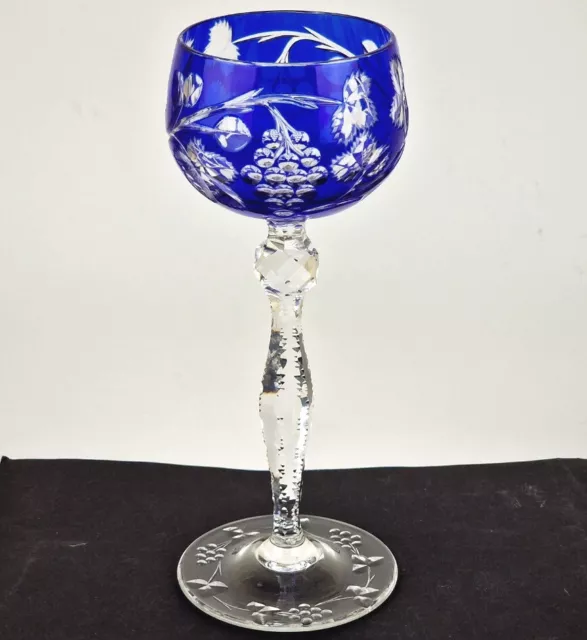 Vin Verre Cristal Trauben-Motiv Bleu Cobalt Plaqué Ponçage à la Main À 1900 P710