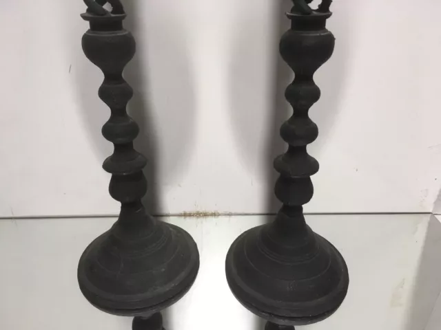 Pr. Large Iron Cast Iron Open Barley Twist Candle Holders 19 3/4"H 2