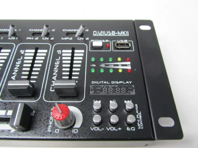 DJ PA Mixer 4 Kanal Party Disco Mischpult USB MP3 Player Stereo Microfon in Rack