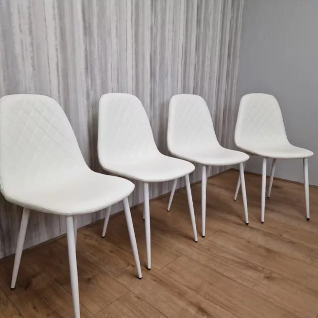 Dining Chairs Set Of 4 White Chairs Stitched Faux Leather Chairs Soft Padded