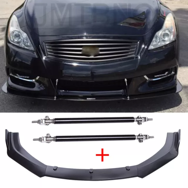 For Infiniti G37 G35 Coupe Sedan Front Bumper Lip Spoiler Splitters + Strut Rods