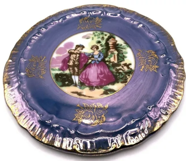 Limoges France Trinket Plate Courting Couple Kobalt Blue Charming Mini Decor