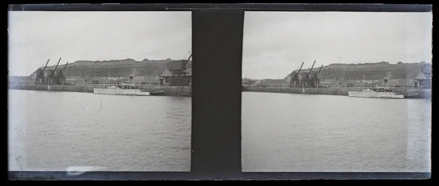 Vintage Stereo Glass Plate Boat Port c1930 Photo NEGATIVE V34L5n 2