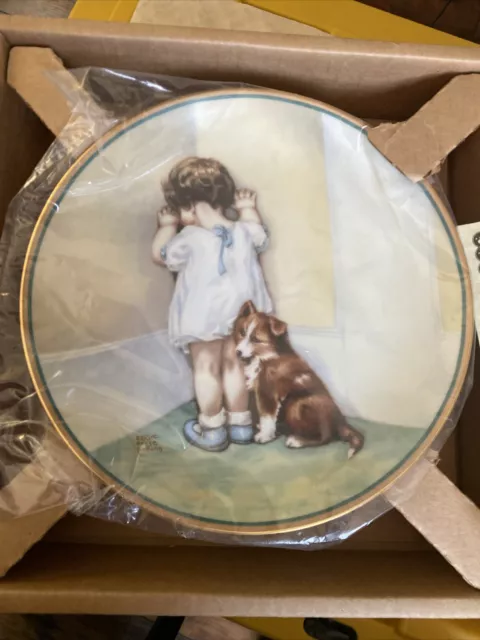 Bessie Pease Gutmann plate A Child’s Best Friend “In Disgrace” with wall hanger