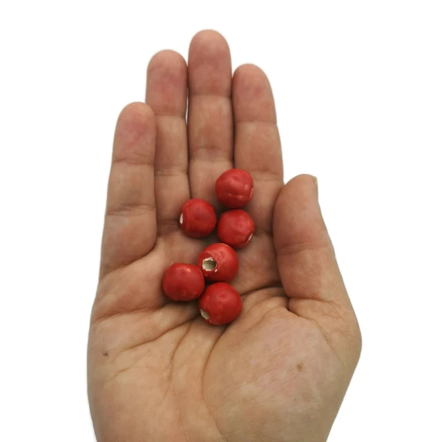 6 Pcs Clay Beads For Jewelry Making Handmade Red Ceramic Macrame Beads 10mm