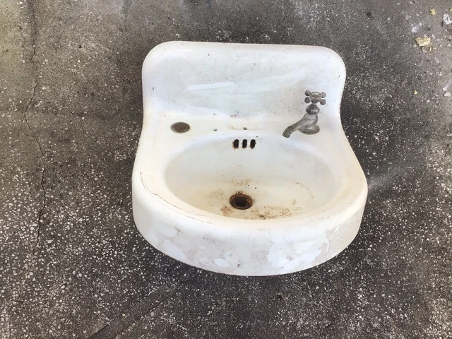 Antique Cast Iron Sink Super Heavy Enamel Industrial Farmhouse Vintage One Of 2