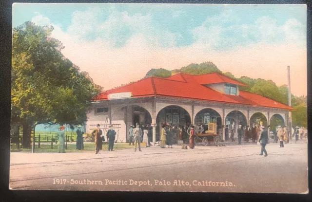 1917 Palo Alto Southern Pacific SP RT Depot CA Santa Clara County Early Postcard