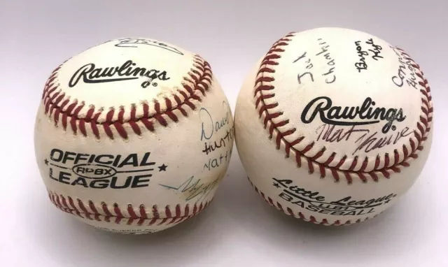 Signed Baseball Balls Rawlings Lot Of 2 Genuine Leather Pill Little League Game