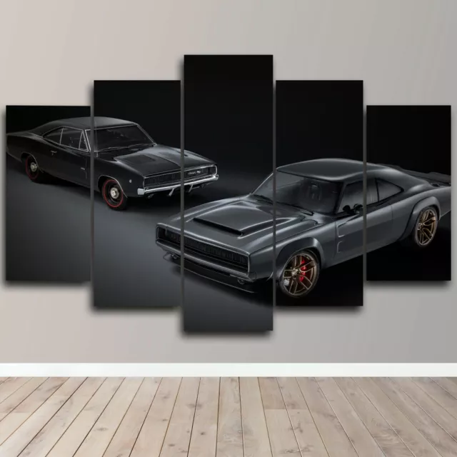 Dodge Super Challenger Racing Car  5 Piece Canvas Wall Art Print Home Decor