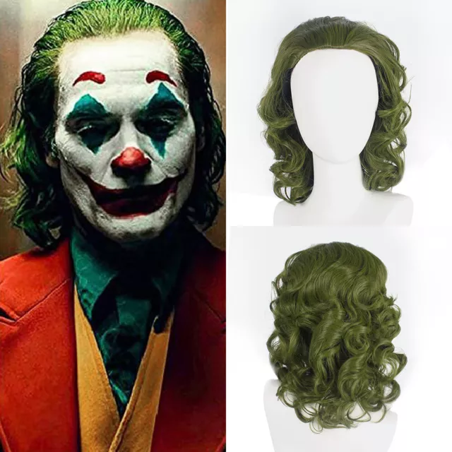 Mens Joker Wig Party Cosplay Green Short Hair Micro Curled Wigs Hairpieces Wigs