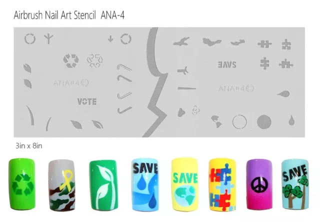 Juego de 2 piezas de plantilla de aerógrafo arte en uñas diseños temáticos de concienciación