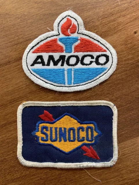 Vtg 2 Amoco Sunoco Gas Fuel Station Embroidered Patch Old Patches