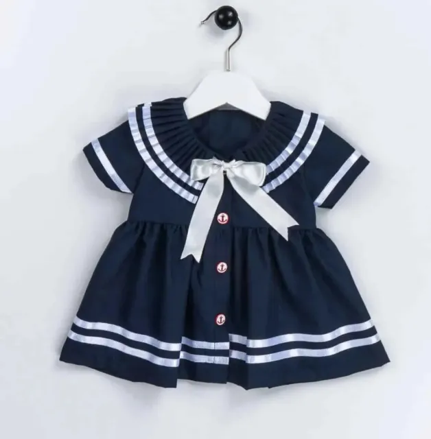 Baby Mädchen Seemannskleid und Stirnband marineblau spanischer Stil 6 Monate 2