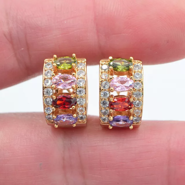 18K Yellow Gold Filled Women Blue Mystic Topaz Hoop Huggie Earrings Jewelry