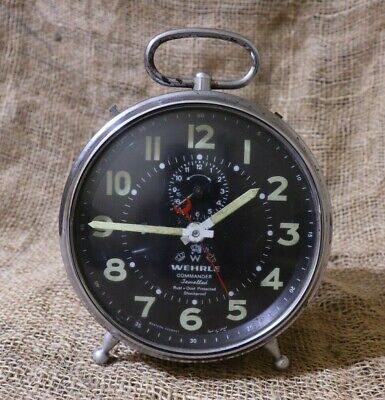 Old Vintage WEHRLE Alarm Clock Commander Repeat 1966's Mechanical Desk Clock #60