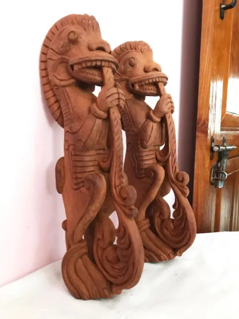 Temple Art Dragon Wall Hang Bracket Corbel Yali Vintage Wooden Sculpture Statue