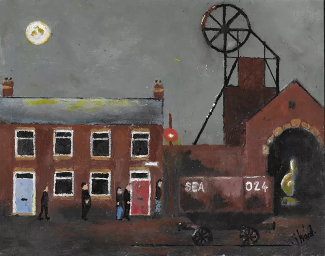 Original Acrylic Painting Colliery Town Night Shift By Sw Ward M.a. Fine Art