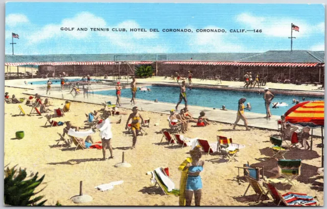 Golf Tennis Club Hotel Del Coronado California CA Beach Bathers Postcard