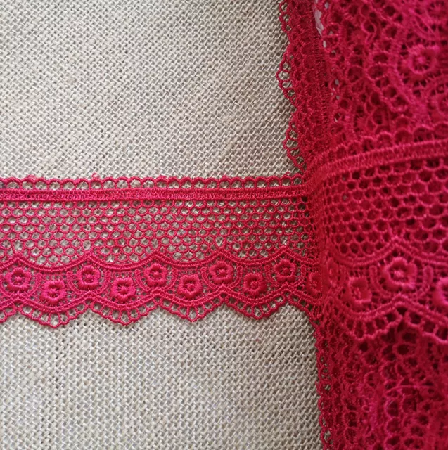 7 Yards 2.25'' Wide Rayon Venise Vintage Victorian Floral Lace Trim Red s0337 2