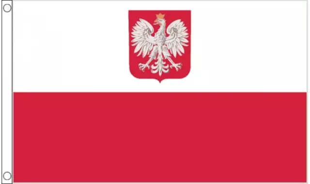 Poland Crest Nylon Flag Large 5 x 3 FT - Hard Wearing Best Quality 100%