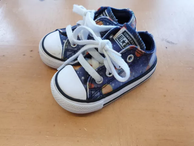 Converse All Star Baby Boy's Blue Rocket Moon Stars Trainers Size 4 Infant