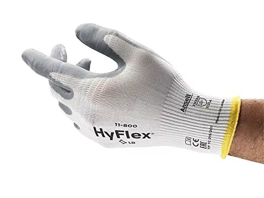 Ansell HyFlex 11-800 Nylon Glove, Gray Nitrile Coating, Knit Wrist Cuff, X-Large