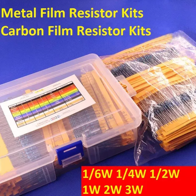 1/6W 1/4W 1/2W 1W 2W 3W Metal Film Resistor&Carbon Film Resistor Assortment Kit