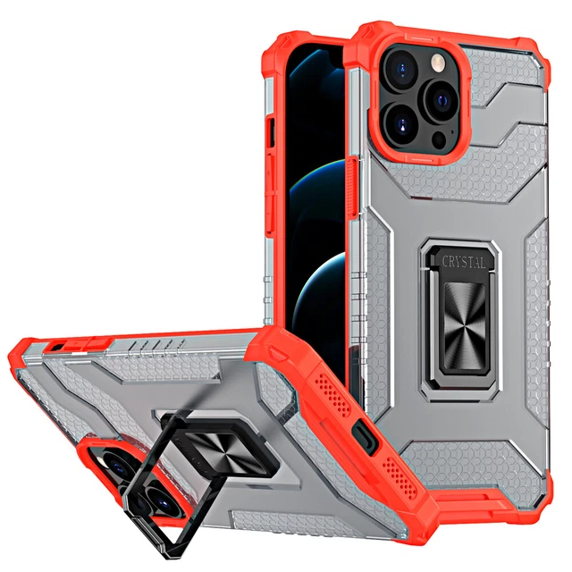 Coque robuste avec support bague en cristal pour iPhone 12 Pro - Rouge