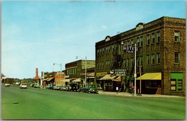 CLOQUET, Minnesota Postcard "HOTEL SOLEM & MAIN STREET" Downtown Scene c1960s
