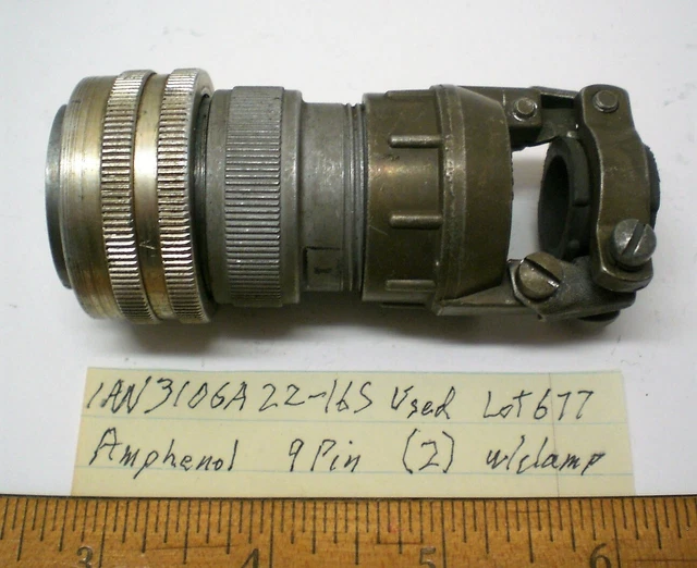1 AN3106A22-16S Military Plug w/Clamp, 9 Pin, AMPHENOL, Lot 677, Made in USA