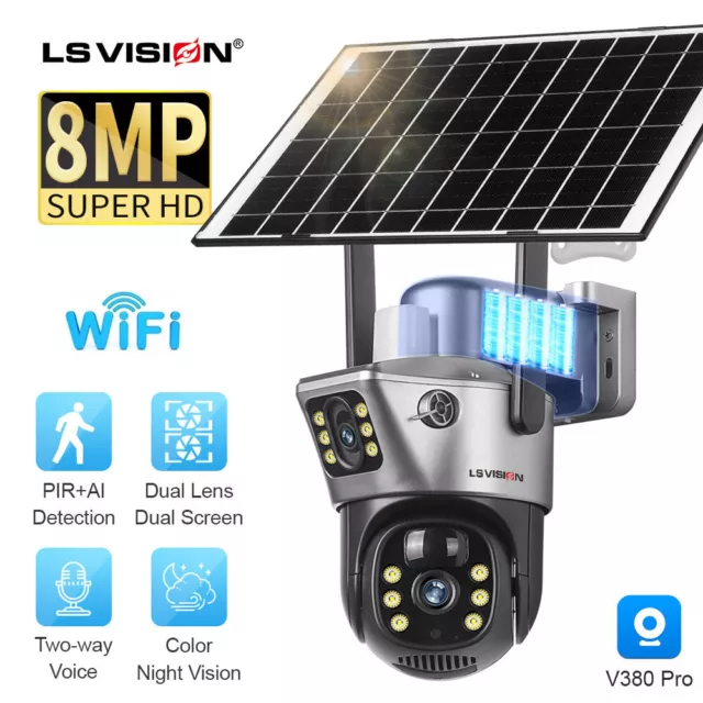 8MP Wireless Dual-Lens Outdoor Solar Security Camera System PTZ IP Cam WIFI CCTV