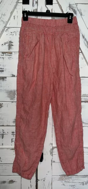 by Anthropology pull-on elastic waist linen pants soft coral stripe boho Size XS