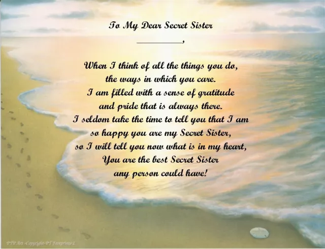 Christmas Gift/Birthday Gift 4 Secret Sister Personalized Poem Footprints~8 x 10