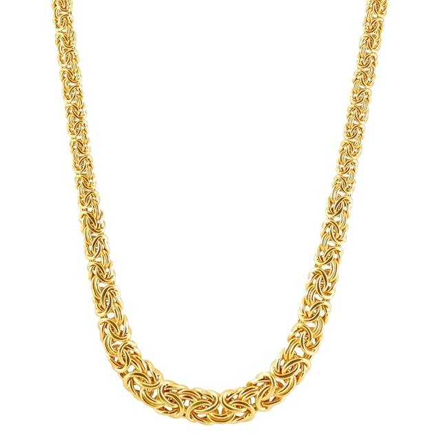 14k Yellow Gold Plated Heavy Silver 17" Byzantine Chain Women's Necklace