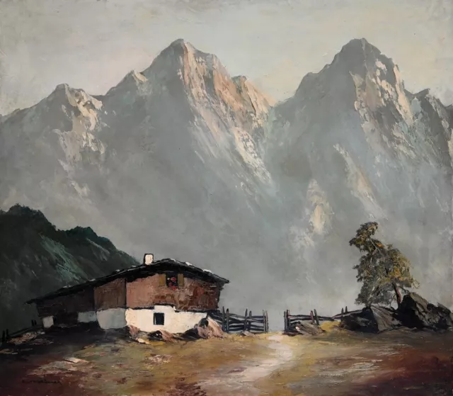 Original Öl-Gemälde Ölbild alt Impressionismus Alpen Berghof Landschaft ~1940