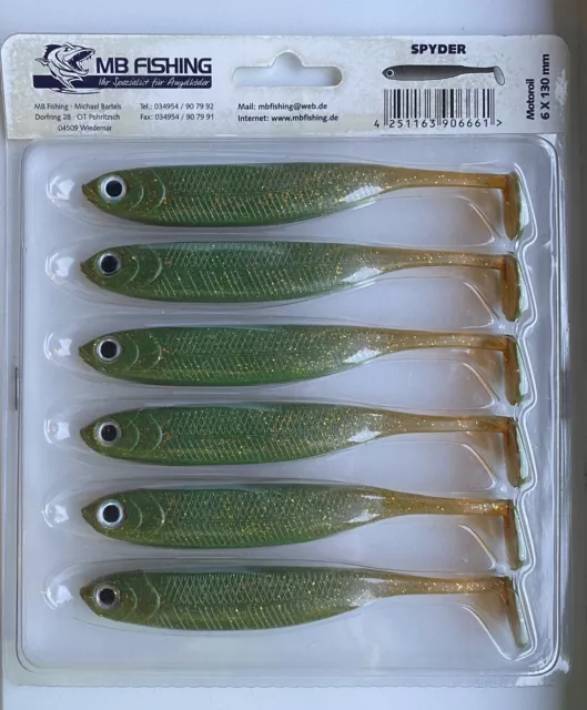 MB Fishing Spyder Shad 13cm 6-Stück Motoroil – Gummifisch Zander Hecht Barsch