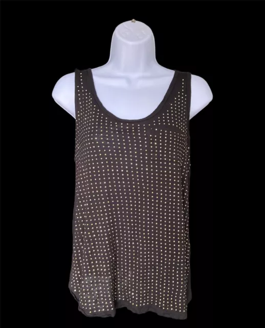 Black Tank Top Gold Rhinestones Size Large Cute Fashion Punk