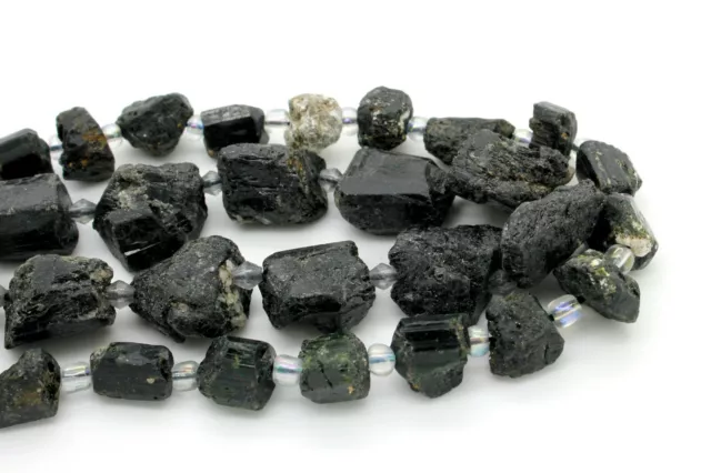 Genuine Raw Natural Black Crystal Tourmaline Rough Nugget Gemstone Beads 2