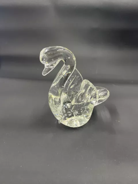 Art Glass Swan Paperweight Figurine Clear Controlled Bubbles.