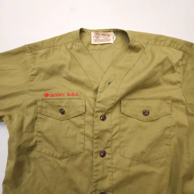 Boy Scouts Of America Adult Small Green Olive Uniform Shirt Long Sleeve BSA Vtg 3