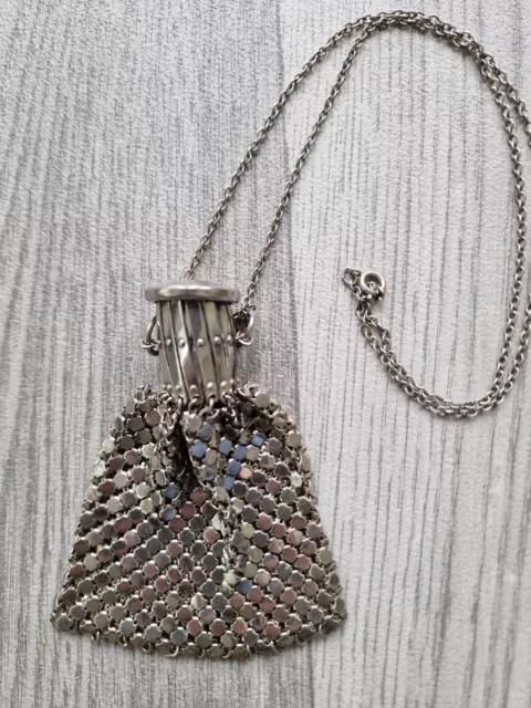 Antique Sterling Silver Mesh Chatelain Coin Purse With Chain