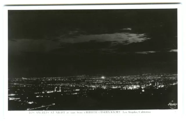 1940s RPPC LOS ANGELES CALIFORNIA RARE CITY PANORAMA @ NIGHT~REAL PHOTO POSTCARD