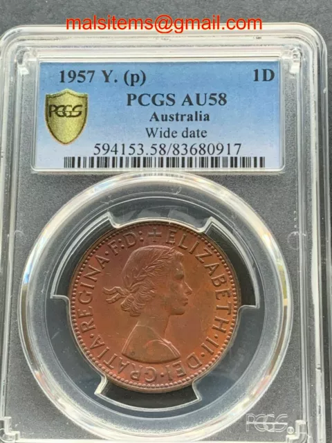 Rare, genuine, CONFIRMED 1957 WIDE DATE Penny PCGS AU58 aUNC - great coin !