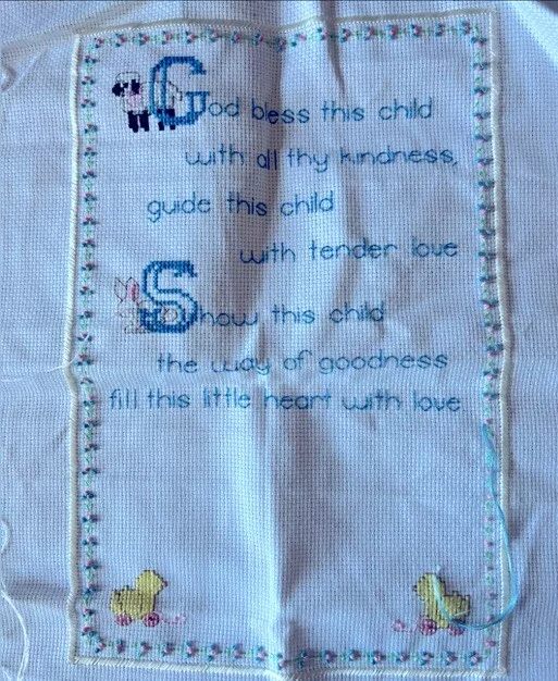 Janlynn Nursery Prayer Almost Finished Counted Cross Stitch Birth Record Baby