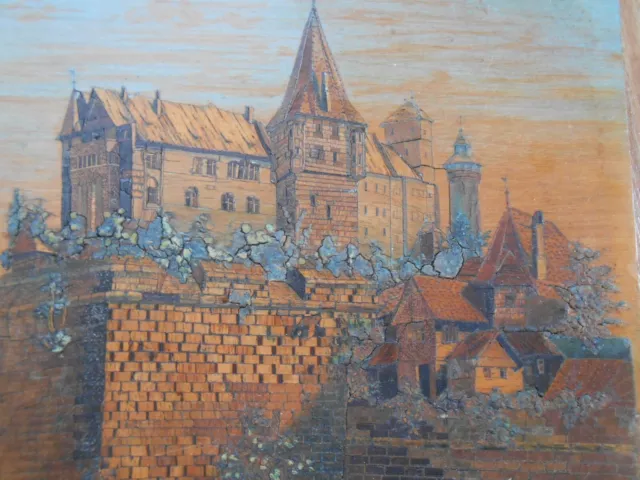 Johann Adelhard Nürnberg Burg  Mosaikbild ca 3000 Natur Holz Teile dat. 1892 2